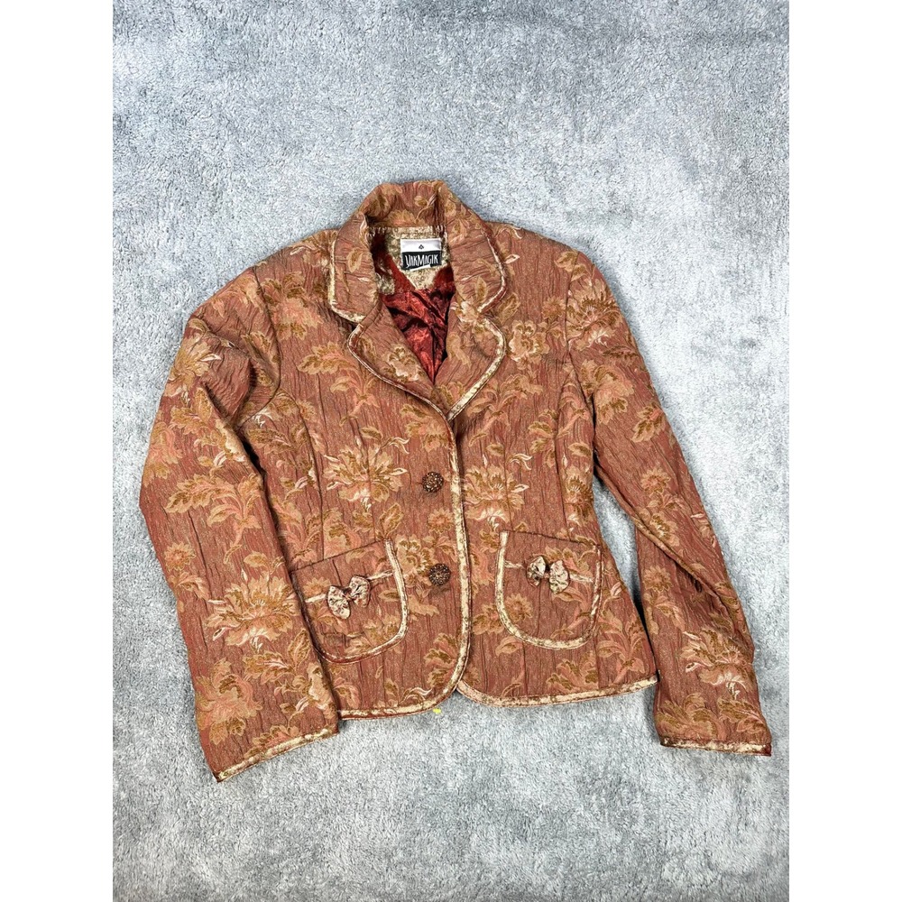 VTG Yak Magic Brocade Silk Blazer y2k Nepal Womens‎ M Jeweled Buttons Red Yellow